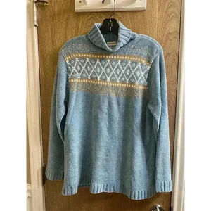 Vintage Cherokee Turtleneck Sweater in Blue With Patterns Buttery Soft Size L
